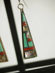 Fine 24 stone Gemstone inlaid Drop Dangle Earrings Sterling Silver Kidney Wires