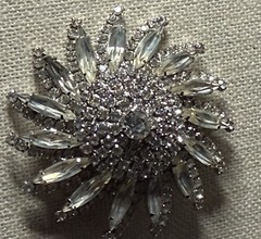 Vintage 1950s Starburst Clear Rhinestone Brooch Pin Silver Tone