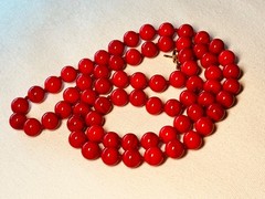 Vintage MONET 32” Red Glass Knotted Bead Necklace