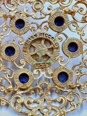 Lucien Piccard Gold Plated Filigree Pendant Faux Pearl and Lapis Lazuli Cabochon