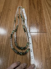 Vtg Vendome Signed Green Clear Crystal Glass AB Beaded Double Strand Necklace