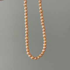 Vintage Yellow Gold Filled Genuine Real Pearl Peach 5.5MM Strand Necklace 14.5″