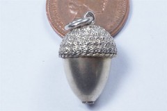 ANTIQUE SILVER ACORN SHAPED POMANDER CHARM / FOB / PENDANT c1900