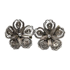 Sterling Silver Filigree Flower Screw-back Earrings Studs Vintage Dainty .75″