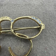 Vintage Gold tone Spectacle Eyeglasses with Rhinestones Pin Brooch
