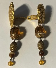 Vtg KATE HINES Signed Convertible Gold Tone Amber Lucite Couture Clip Earrings