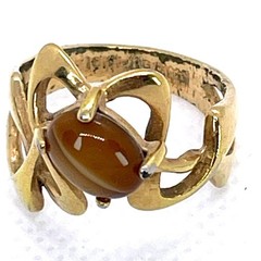 VTG 18KT HGE Gold Plate Ring Tiger Eye Art Nouveau Abstract MCM Retro Size 6.25