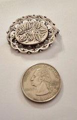 Antique Victorian Silver Engraved Detailed Long Stem Rose & Ivy Leaves Brooch