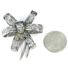 Vintage Fancy Bow Brooch – Dark Silver Tone Open Work – Braided Design – Riveted