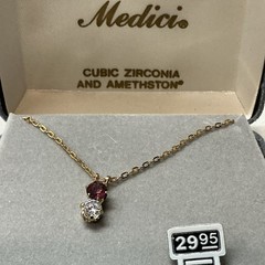 Medici Gold Color Necklace And Cubic Zirconia And Amethston New In Box 16”