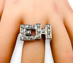 Double INITIAL E H Block LETTER Cubic Zirconia CZ 925 Sterling Silver SZ 8.5