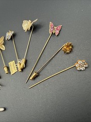 Lot Of Gold Tone Stick Pins – Butterflies Flower Garden Cloisonné One Monet B7