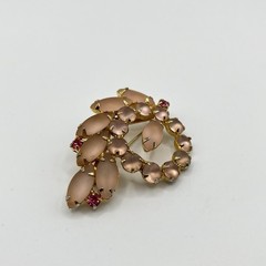 Vintage Pink Frosted Glass Rhinestone Brooch Pin Possible Unsigned D&E Juliana