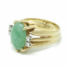NYJEWEL 14k Yellow Gold Jadeite Jade Diamond Ring Signed LJ
