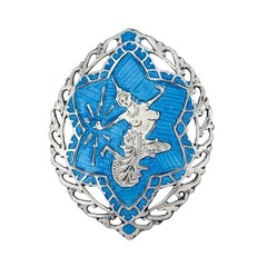 Vintage Sterling Silver 925 Blue Niello Siam Filigree Brooch