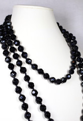Vintage Art Deco French Jet Necklace 74″ Inch Length Faceted Black Beads