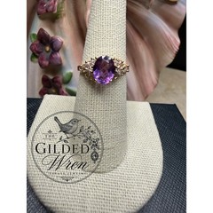 Timeless Vintage 10K Gold Natural Amethyst & Diamond Ring | Size 7