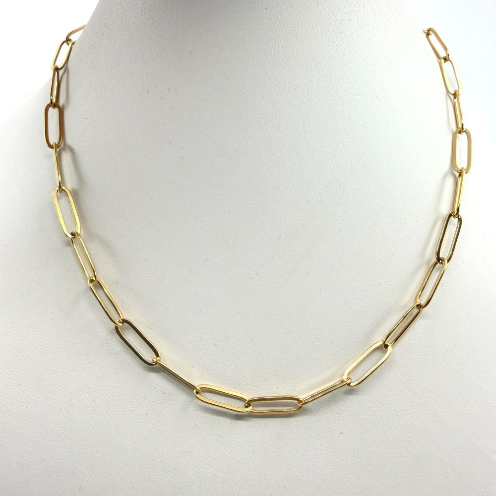 VTG Modern Minimalist Gold Tone Metal Paperclip Link Chain Necklace Adjustable
