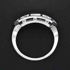 Art Deco Lab Created Diamond Sapphire Three-Stone 14K White Gold FN Wedding Ring