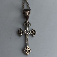 Vtg Jezlaine Sterling Silver Ornate Gothic Cross Pendant 1.5″ Necklace 20″ 5g