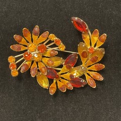 Lot Of 3 Vintage Brooch Pins All Prong Set Rhinestones 1 Signed Austria Flowers