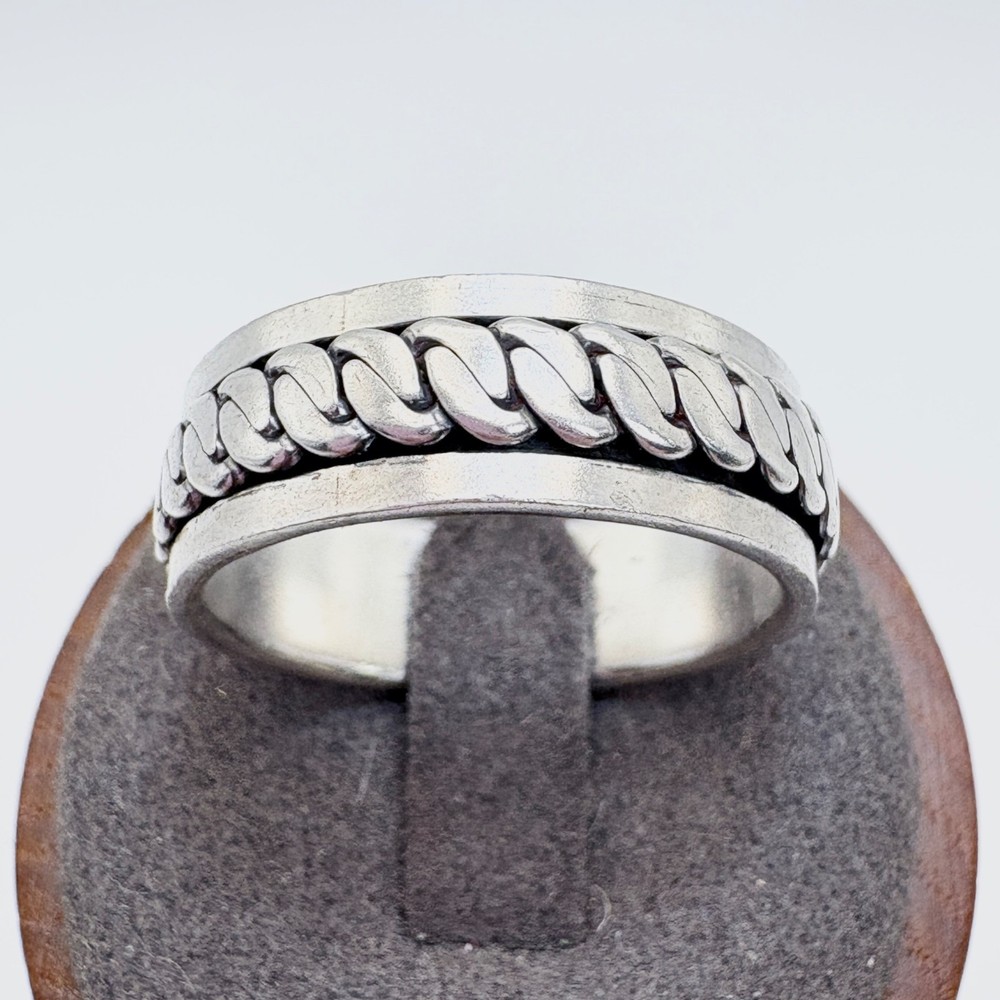 Interlocking Rope Design Spinner Band VTG Sterling Silver 925 Ring Size 12.5