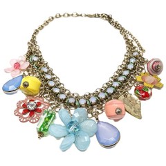 Multicolor Statement Necklace Layered Boho Bib Charm Flowers Eclectic Colorful