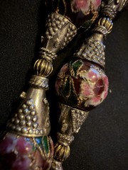 Vintage Long Cloisonné Necklace Copper Based & Wire Pewter Binding 925 Clasp