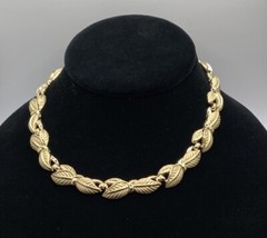 Vintage Crown Trifari Gold Tone Trifarium Plated Frosted Leaf Choker Necklace
