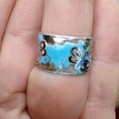 Vtg Butterfly Cloisonne Sterling Silver Wide Band Ring Size 7 Thailand – READ