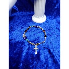 vintage .925 sterling silver cross w/ stones/glass/acrylic and metal beads brace