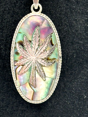 MidCentury Mexico Taxco Sterling Silver 925 Hemp & Abalone Pendant w/metal Chain