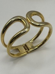 Vintage Gold Tone Modernist Hinged Cuff Bracelet Abstract Statement Spring Clasp