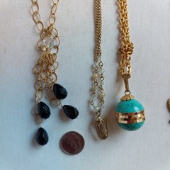 4 Vintage Necklace Pendants BELL Bird Cage Turquoise Ball Glitter Star Tasseled