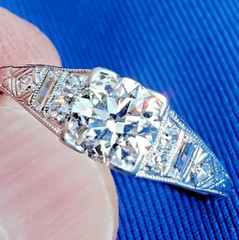 Original EARTH MINED DIAMOND ART Deco Engagement Ring 1 CARAT PLATINUM Solitaire
