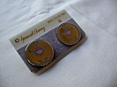 VINTAGE SAMUEL HUANG DESIGNER CLOISONNE RETRO ABSTRACT PINK & GRAY STUD EARRINGS