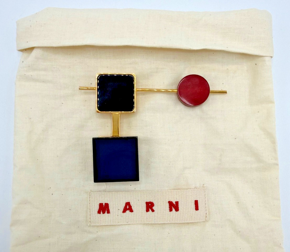 2015 MARNI Modernist Resin & Gold-Tone Metal Brooch Pin, Consuelo Castiglio Era