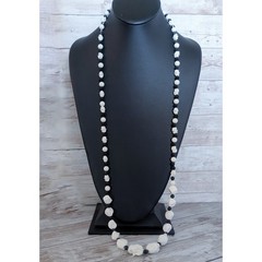 Vintage Necklace Statement Unusual Cream & Black Very Long Can Be Layered