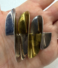 Vtg Laton 2″ Brooch Mexico 925 Sterling Silver/Brass Modernist Wavy Abstract MMC