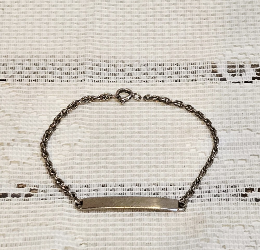 Vintage Speidel USA ID Bracelet Silver Tone Engraved Intials *READ DESCRIPTION*