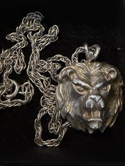 1970s Vintage Sterling Silver Lion Head Pendant On 18 Inch Sterling Chain