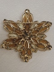 Vintage Creamy Beige Moonstone & Yellow Marquise /AB Rhinestone Brooch 1960’s