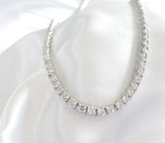 Vintage Sterling Silver 925 Cubic Zirconia Tennis Necklace Fits 18″