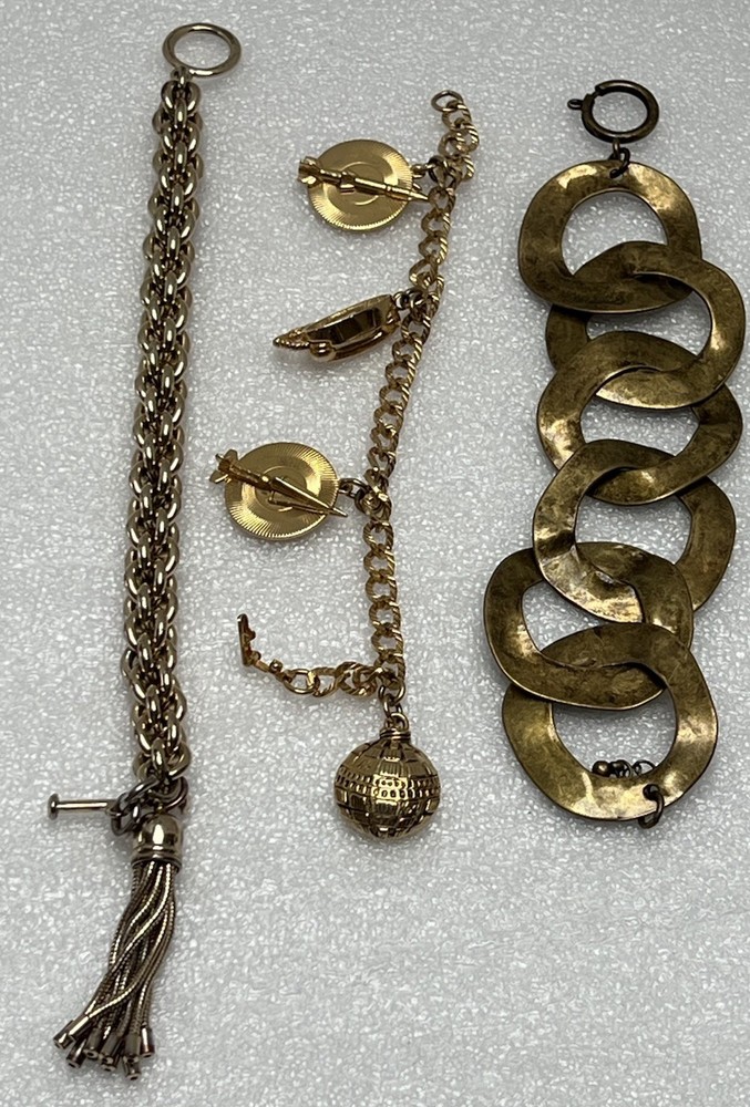 Lot Of 3 Gold & Brass Tone Bracelets