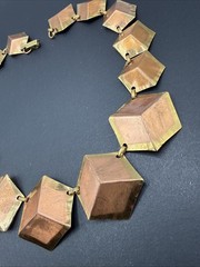 Vintage Cube Two Tone Geometric Necklace 16.5” J4
