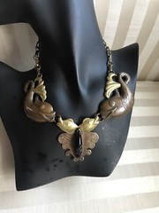 Spectacular MEXICAN MODERNIST Mixed Metal Onyx Dolphin Necklace 1920’s-30’s