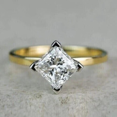 2Ct Princess Cut Lab Created Diamond Wedding Solitaire Ring 14K Yellow Gold Over
