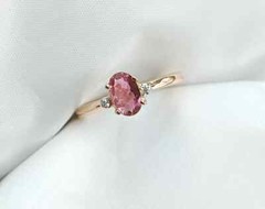 Oval Cut Pink Tourmaline Ring 14K Rose Gold Diamond Ring Gemstone Stacking Ring⭐