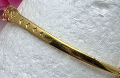 Xuping Gold Tone Expandable Bangle Bracelet Chinese Symbols 6.5 Inch 9.2mm