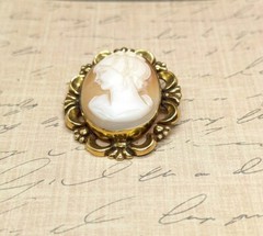 Vtg Carved Shell Cameo Pendant Gold Filled Left Facing Lady Brooch Pendant